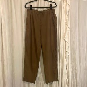 100%  cotton knit khaki pants with drawstring waist. 2 pockets. Comfy.